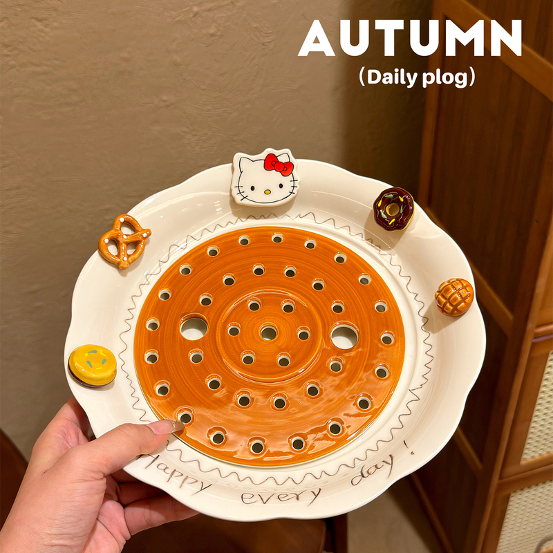 Original DIY Cute Underglaze Color Hand-Painted Household Dumpling Plate Ceramic Plate with Draining Tray Large Capacity Household Dish Plate Original DIY Cute Underglaze Color Hand-Painted Household Dumpling Plate Ceramic Plate with Draining Tray Large Capacity Household Dish Plate