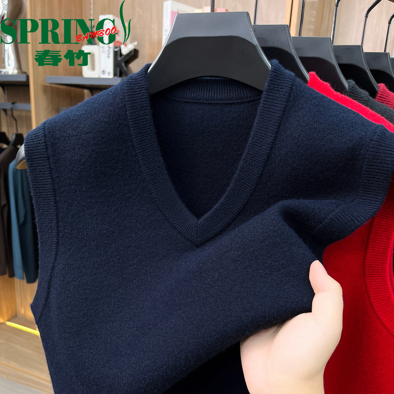 Spring Bamboo Vest Men's Wool Sweater V-Neck Knitted Vest Middle-Aged and Elderly Solid Color Sleeveless Cashmere Sweater Dad's Outfit Spring Bamboo Vest Men's Wool Sweater V-Neck Knitted Vest Middle-Aged and Elderly Solid Color Sleeveless Cashmere Sweater Dad's Outfit