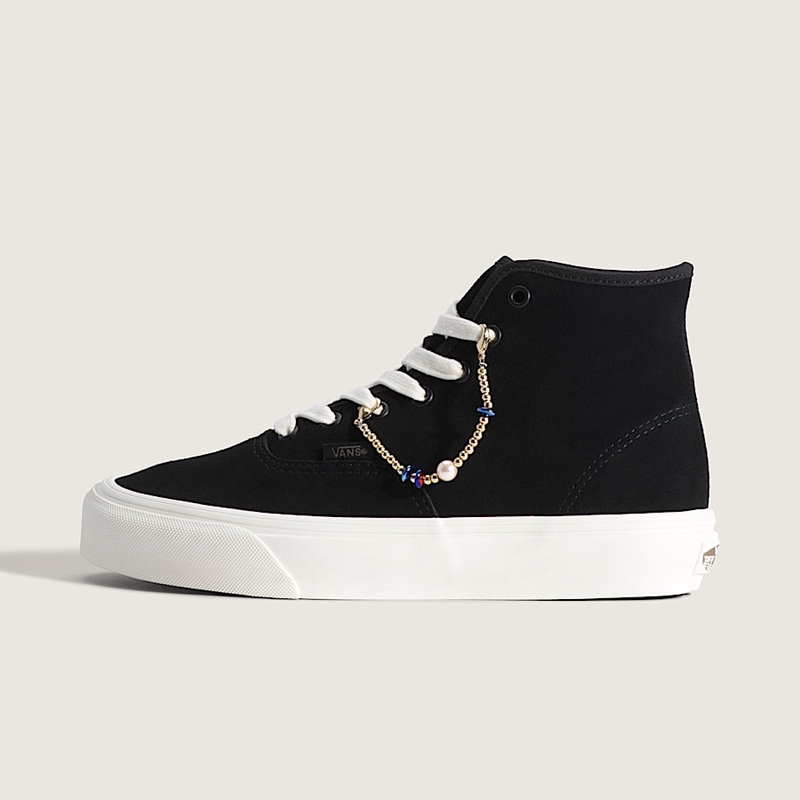 Vans Authentic Hi 2.0 High-Top Black Suede Beaded Men's Fashion Trendy Casual Shoes Sneakers