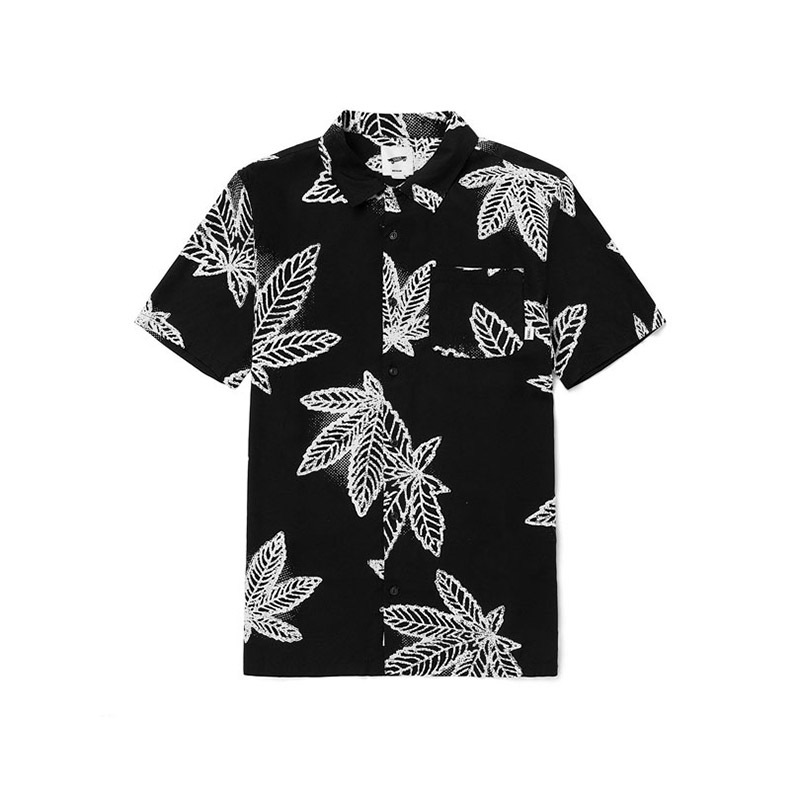 Vans Vault Black and White Palm Leaf Print High-End Men's Short-Sleeve Shirt Summer Cardigan Thin Outerwear Vans Vault Black and White Palm Leaf Print High-End Men's Short-Sleeve Shirt Summer Cardigan Thin Outerwear