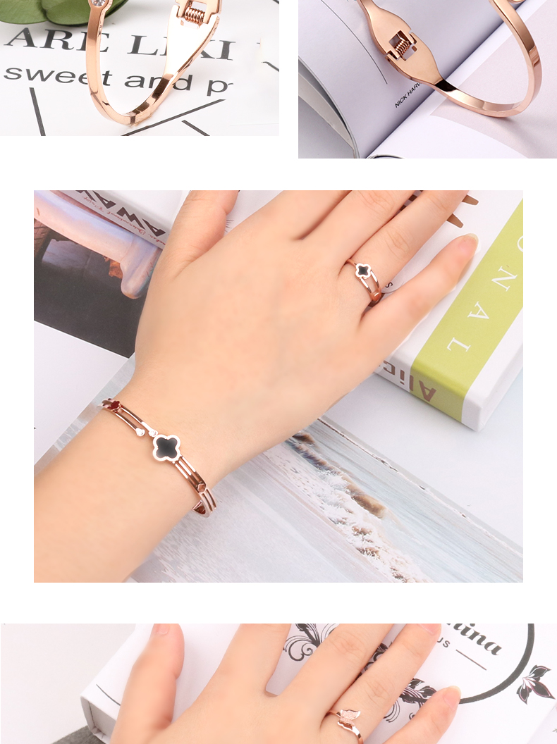Phiên bản Hàn Quốc cá tính đơn giản của vòng tay nữ bằng thép titan hoang dã không phai màu vàng hồng vòng tay học sinh mở trang sức nhỏ tươi vòng vàng 18k