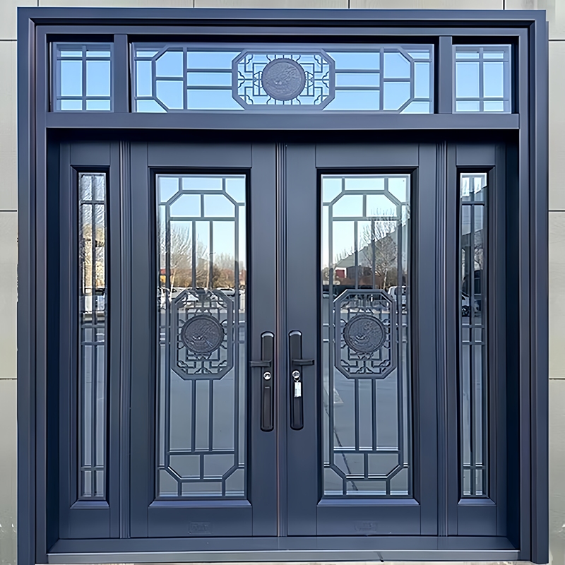 Zinc Alloy Villa Door Double Door Rural Self-Built House Door Household Entrance Door Tempered Glass Door