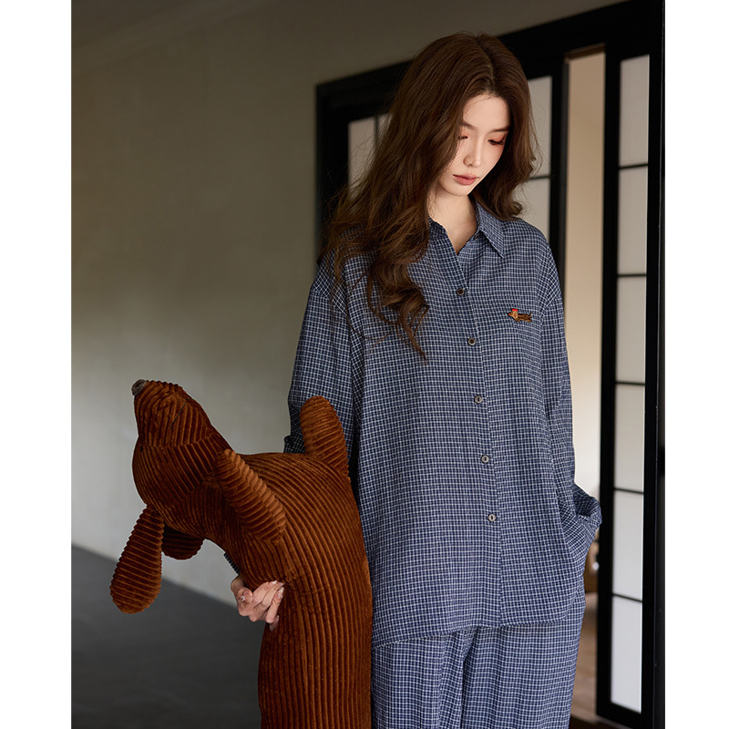 25 Years New Model Spring and Autumn Pajamas for Women, Long-Sleeved Cardigan, Plaid Loungewear, Loose Fit, Can Be Worn Outside, Stylish and High-End Set