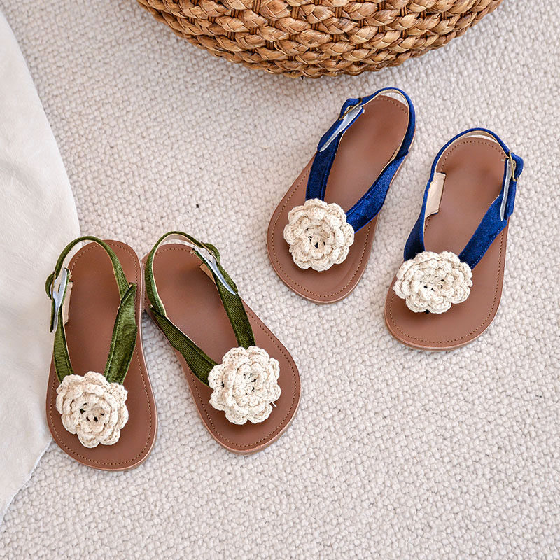 Girls' braided flower princess shoes flip-flop sandals beach