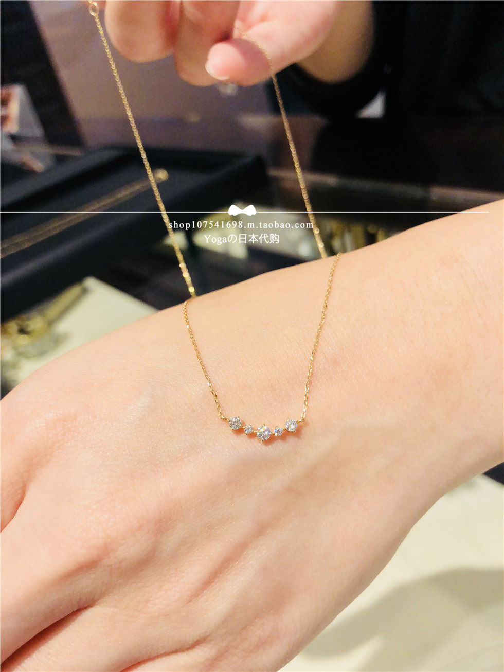 Japan Direct Delivery Ginza Rim 18k 5 diamonds 0 14ct Diamond Row Necklace Clavicle Chain