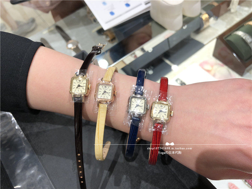 Japan direct mail Rosemont Swiss rose zircon small square plate Cowhide strap watch