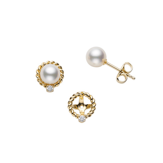 Japan direct delivery MIKIMOTO 18k sea water pearl akoya detachable 2way diamond stud earrings