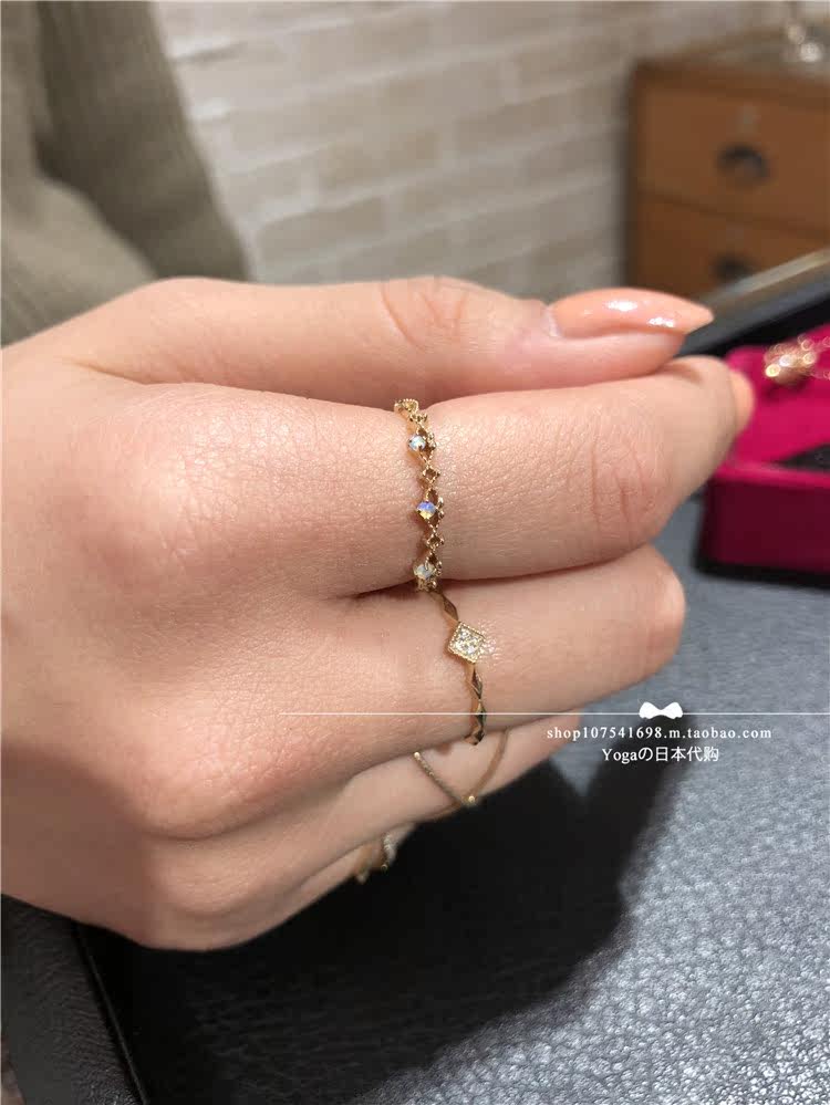 Japan Direct mail Nojess 10k three opal hollow pattern tail ring ring