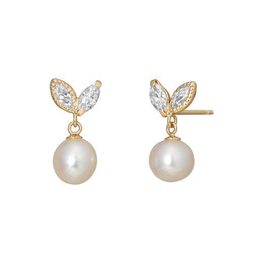 Japan Direct Mail TAKE-UP 10k Gold Show Pistachio Leaves Pearl Ear Pin