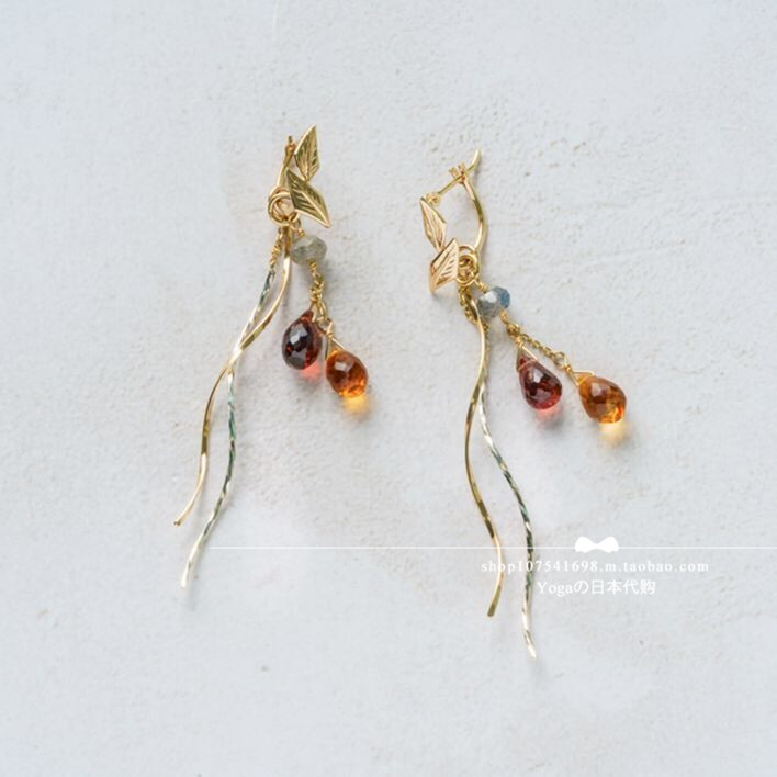 Japan Direct Mail Agete 18 Spring Summer 10k Leaves Ear Pin Matching Eardrops