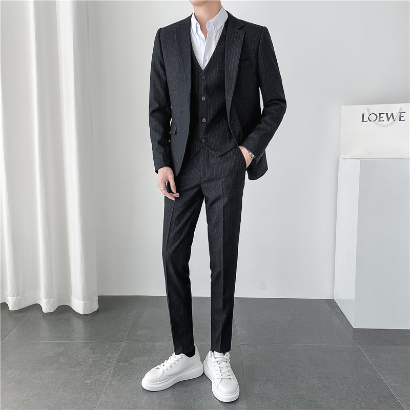 Suit suit men's three-piece suit Korean slim handsome small blazer groom best man wedding dress trend