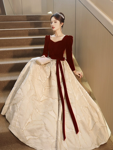 Вечернее платье, демисезонное красное свадебное платье, французский стиль, изысканный стиль