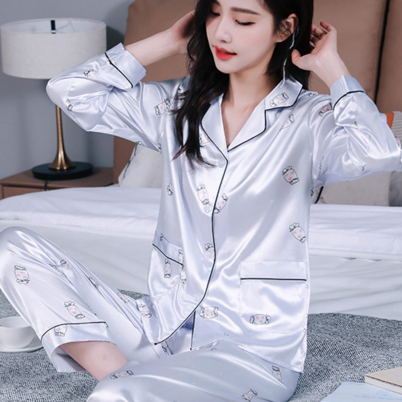 Silk Pajamas for Women 2025 New Style Ice Silk Printed Thin Long-Sleeved Long Pants Large Size Can Be Worn Outside Loose Loungewear Silk Pajamas for Women 2025 New Style Ice Silk Printed Thin Long-Sleeved Long Pants Large Size Can Be Worn Outside Loose Loungewear