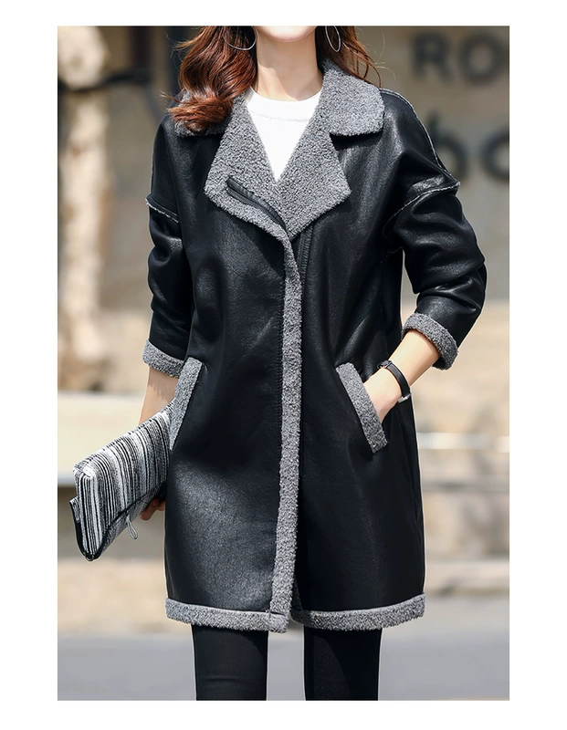 Áo khoác nhung nữ có độ dài vừa phải bằng da phiên bản Hàn Quốc lỏng lẻo 2018 thu đông 2018 áo khoác lửng dày bằng da pu - Quần áo da