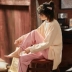 Shu Xinmeng pijama của phụ nữ mùa xuân và mùa thu cotton tinh khiết dài tay mặc nhà giản dị phiên bản Hàn Quốc của màu đồng nhất cộng với kích thước bộ đồ thu đông cotton - Cặp đôi