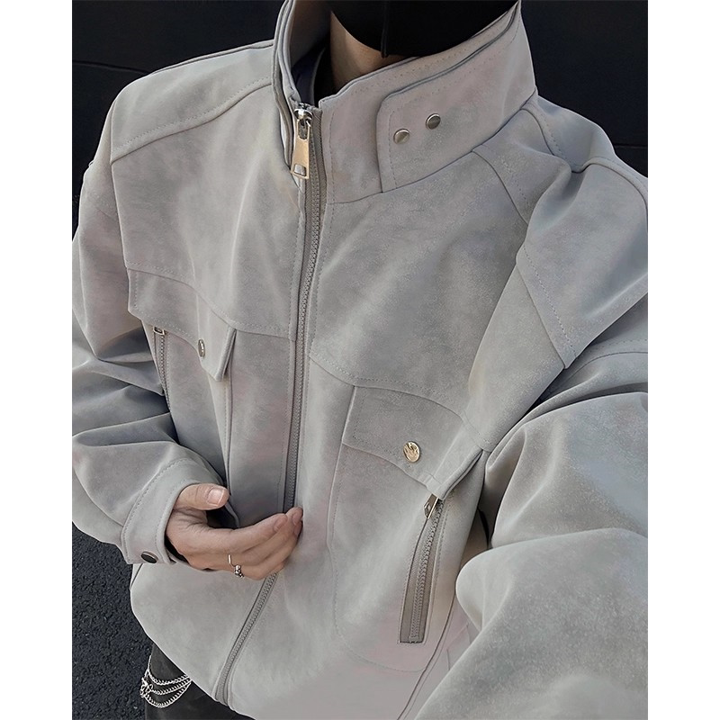 Pu Leather Jacket for Men, Spring and Autumn, High-End, Stylish, American Workwear, Suede, Thickened, Winter Cotton Coat