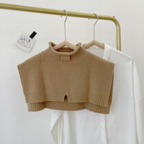 Japanese fashion temperament knitted shawl fake collar womens autumn and winter warm half turtleneck wool scarf pullover vest tide