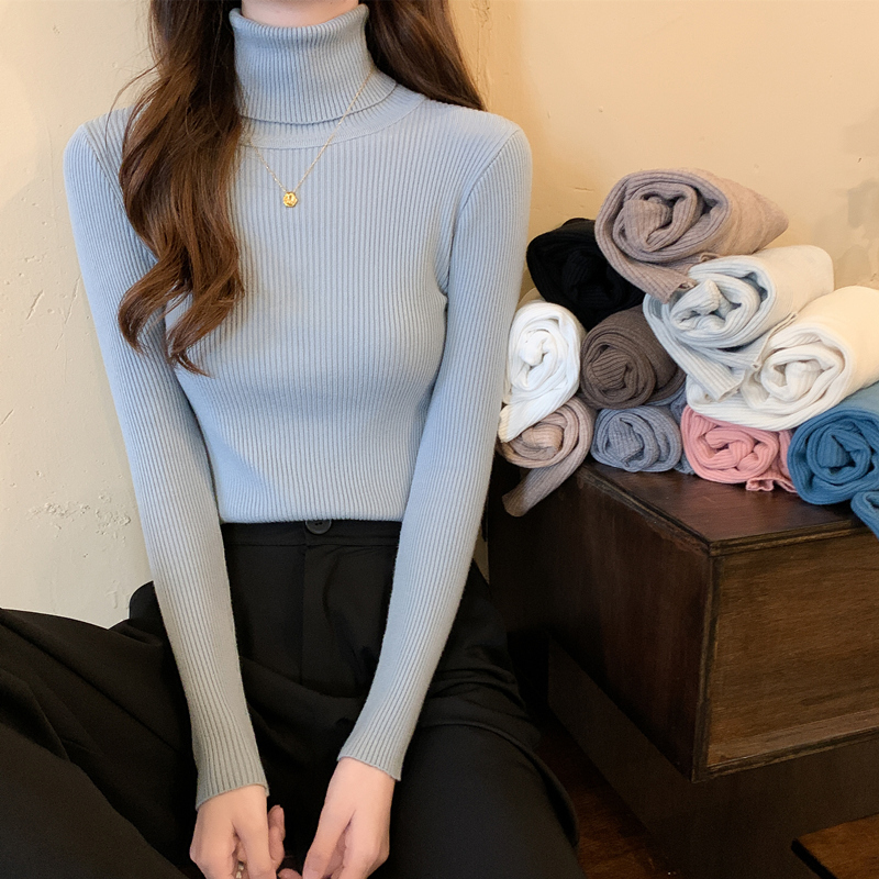Turtleneck Sweater for Women, New Autumn Style, Stylish, Slim Fit, Short, Long-Sleeved, Base Layer Knit Top for Autumn and Winter