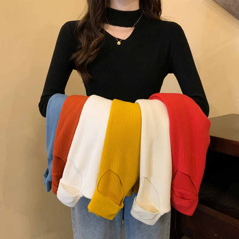 Semi-high collar sweater Women's autumn Winter 2022 New foreign Pirates bursting with inner hitch long sleeves bottom needled jersey blouses
