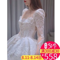 Long-sleeved main wedding dress bride 2020 new temperament trailing Mori super fairy French light small man 2021 female