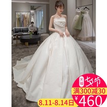 Satin wedding dress 2021 new bride bandeau trailing Qi retro Hepburn simple small man light temperament