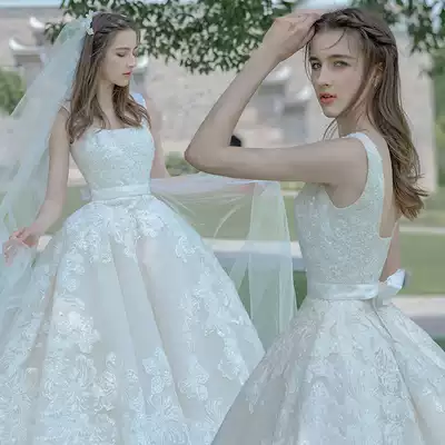 Sling main wedding dress bridal dress bride 2021 new small man light French out of the gauze tail simple temperament