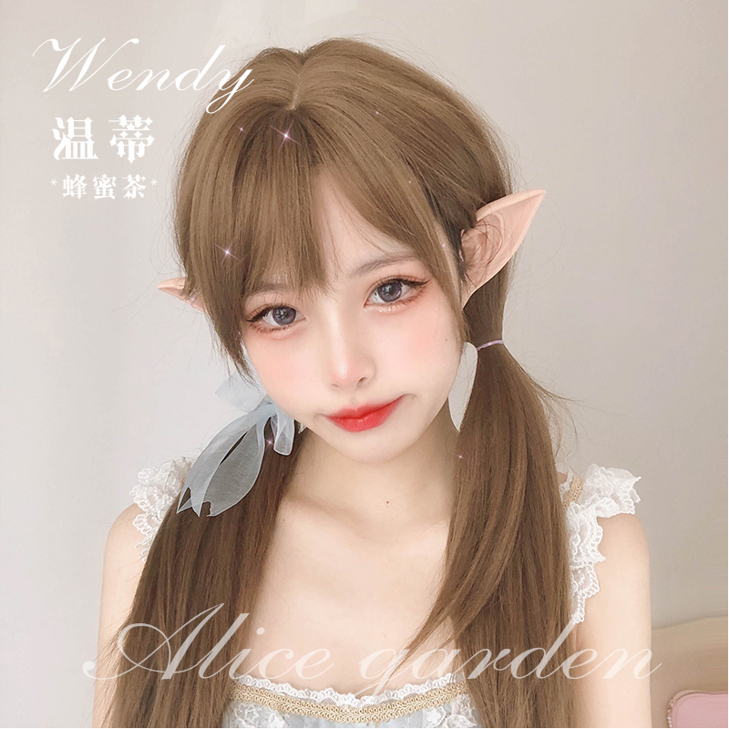 Honey TeaWigs female Long straight hair Internet celebrity daily round face lolita Lolita jk Wigs solar system Whitening natural Full headgear