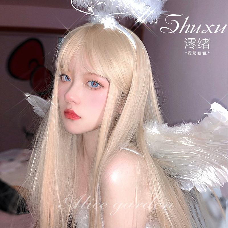 Light Milky BrownWigs female solar system Internet celebrity Soft girl Lolita 《 A kind of Thread " golden Universal use women's team event Lolita jk Long straight hair