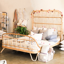 ins Japanese-style rattan bed simple modern creative double bed bed and breakfast hotel inn bed country resort room king bed