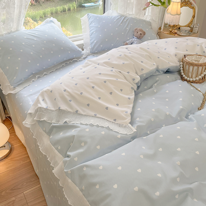 Small frescoed washed cotton bed with four sets of fairy air fairy quilt cover bed linen main wind three sets summer bed hat-in-bed