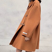 Small double-sided cashmere coat womens long 2021 autumn and winter New Hepburn style French orange fur coat