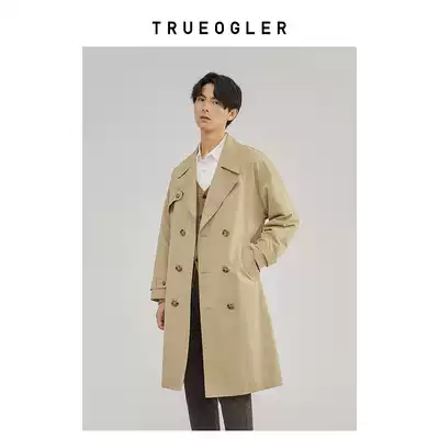 (Chu grid) profile trench trench coat men's long version of British style coat men's spring and autumn loose handsome coat