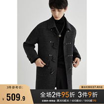 (Storage grid) wool double-sided coat mens long retro horn buckle lapel winter woolen mens coat