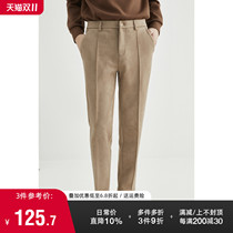 (Storage grid) suede trousers mens single pleated casual long pants mens spring and autumn straight loose mens pants