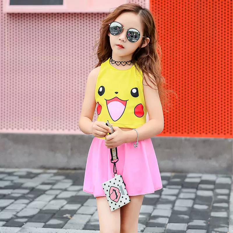 Quần áo trẻ em nữ dễ thương pikachu vest chia công chúa váy phong cách trẻ lớn học sinh tiểu học mùa xuân đồ bơi nóng - Bộ đồ bơi của Kid