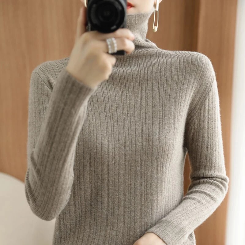 DonLevia~ autumn and winter new high-necked wool sweater women's solid color thin knitted bottoming shirt fashionable boutique