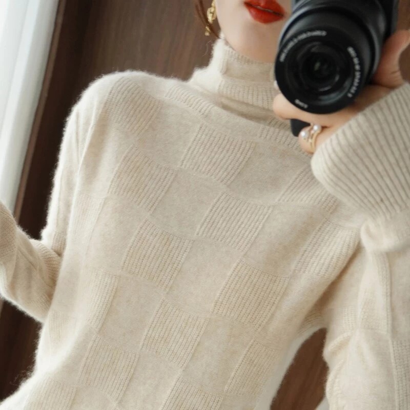 DonLevia~ autumn and winter new pure wool turtleneck pullover cashmere short section exquisite knitting will breathe