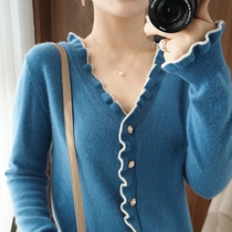 DonLevia ~ 2021 Early autumn 100 sheep sweatshirt knitted cardiouses V collar agaric side Korean version fashion little fresh