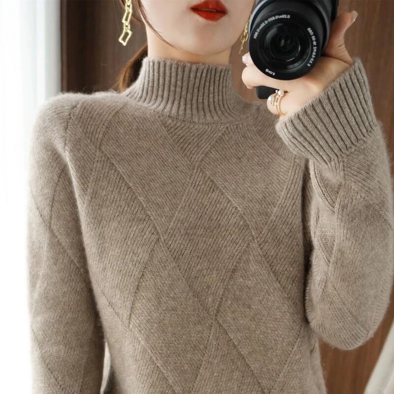 DonLevia~ autumn and winter new pure wool sweater women's half-high collar thickened cashmere sweater will breathe super warm