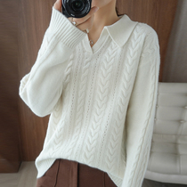 DonLevia ~ cashmere sweatshirt female POLO collar Newflower jacket sweater wide to go out and rate high ~