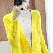 DonLevia ~ wool needles sweatshirt loose V collar sweater with cap and coat of clothing Coloured hollowed-out hide and hide the flesh