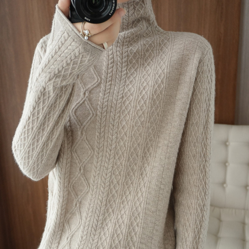 DonLevia~cashmere sweater women's high-neck solid color button-down thin wool knitted bottoming shirt at a glance~