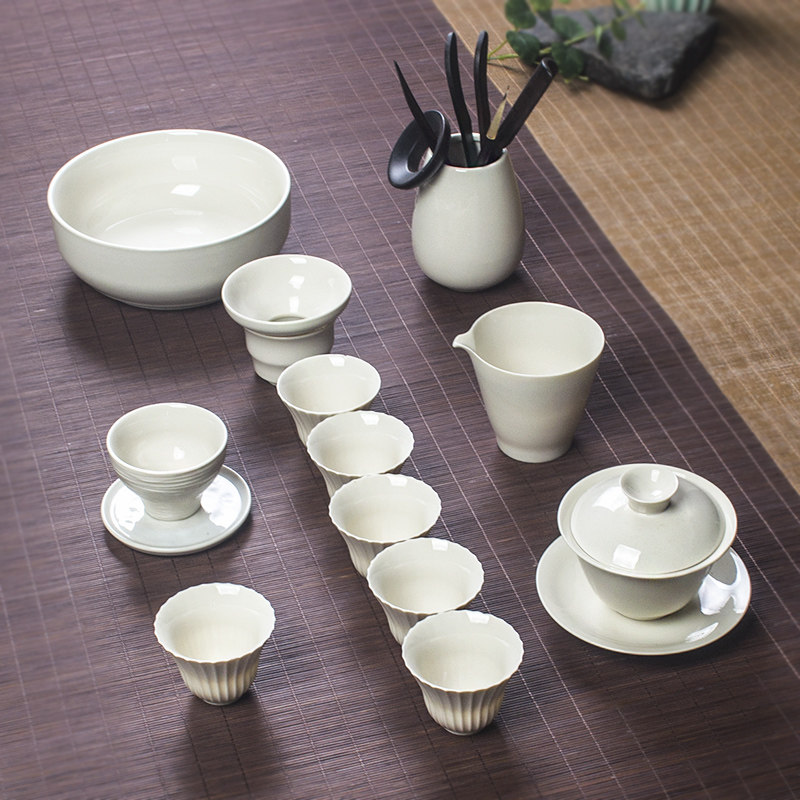 Defied Ceramic Grass Wood Ash Qigong Fu Tea Furniture Small Suit Chinese Tea Cup Home Living Room Minimalist Cover Bowl Gift Customization