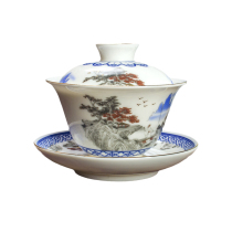 Sheep Jade white porcelain kung fu tea set fat white bowl a variety of gold ceramic three talent bowl simple home brewing tea bowl