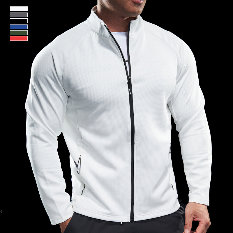 Domineering Muscular Men's Zip-Up Sportswear Fitness Casual Jacket Thin Coat Slim Long-Sleeved Running Top for Men