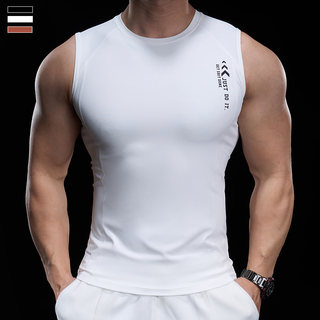 Overbearing muscle summer men's running training sports fitness vest casual versatile round neck bottoming quick-drying solid color