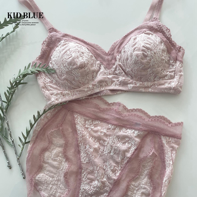 Kid Blue Cotton and Nylon Blend High-Elastic Jacquard Underwear Women's Wire-Free Bra Lace Bra Wiva321