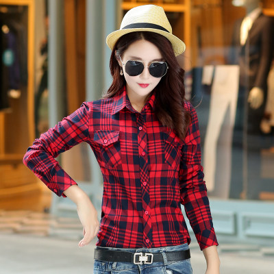 Spring and autumn women's cotton plaid shirt large size Korean version of cotton long-sleeved shirt women's Japanese and Korean shirt tops women