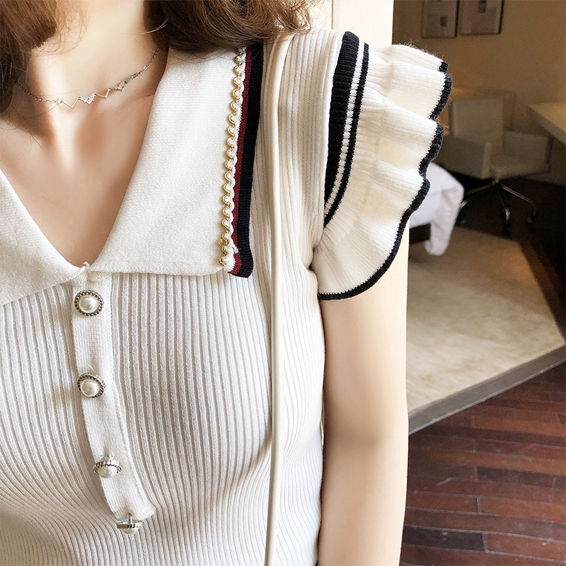 Áo cánh xù nữ mùa hè 2020 Xiaofei tay áo mỏng vừa vặn với tai gỗ và mặc áo vest không tay đan dây phù hợp với màu sắc - Áo ba lỗ