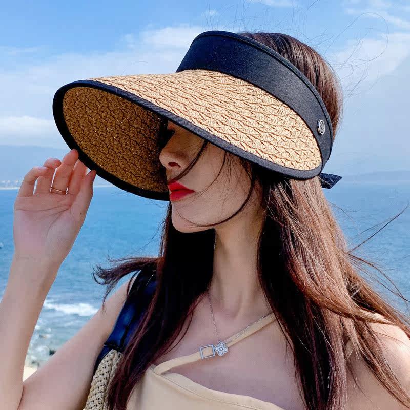 2022 spring and autumn new hat female Korean version travel sunscreen sun hat empty top straw hat big brim sun hat summer